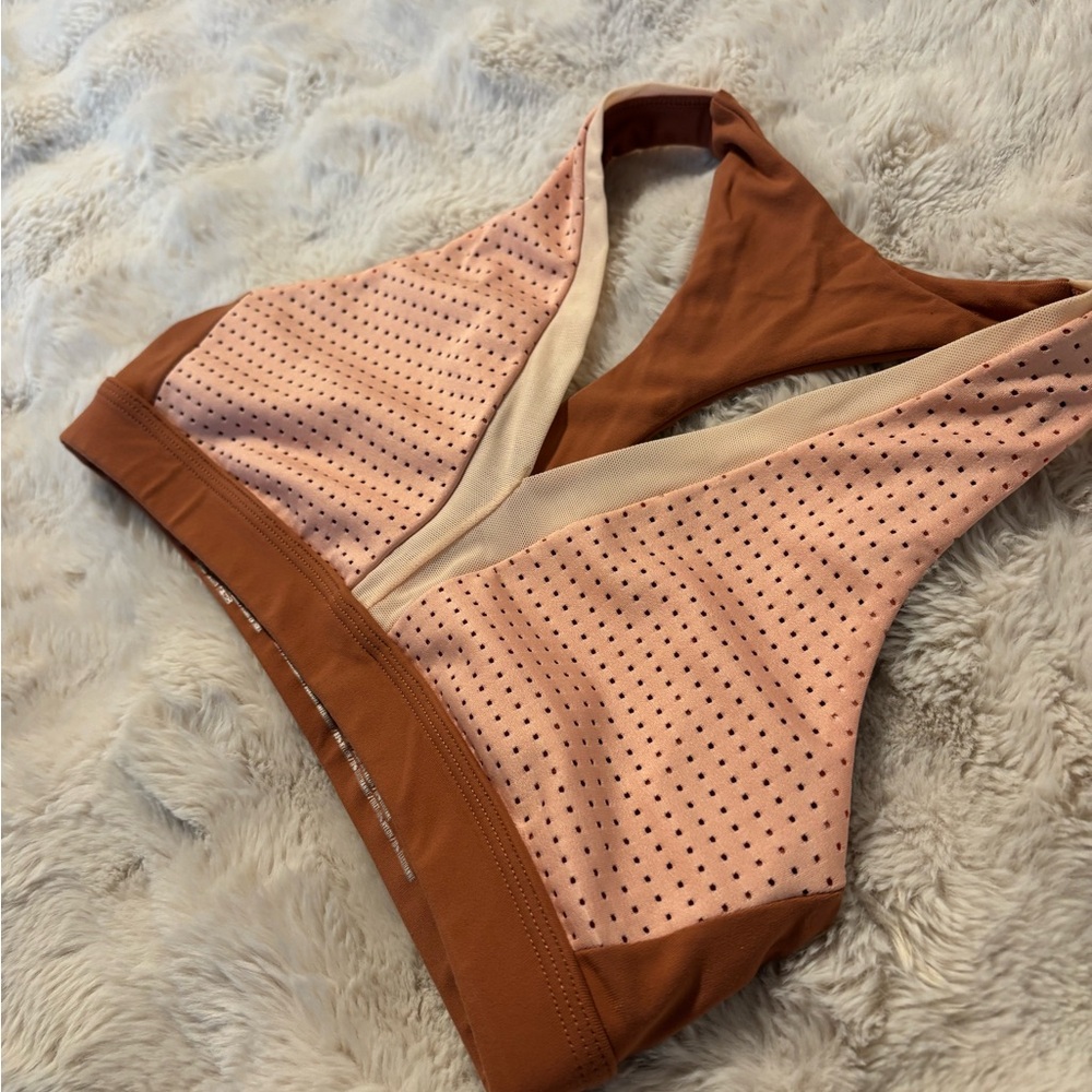Aerie Pink and Brown Perforated Sports Bra - Picture 3 of 5